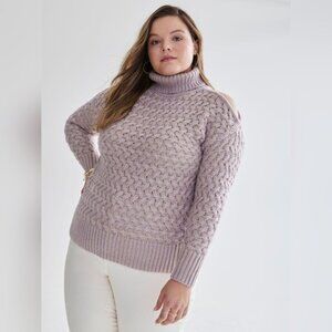 Addition Elle Cable Knit Chunky Turtleneck Sweater Cold Shoulder Tunic  winter